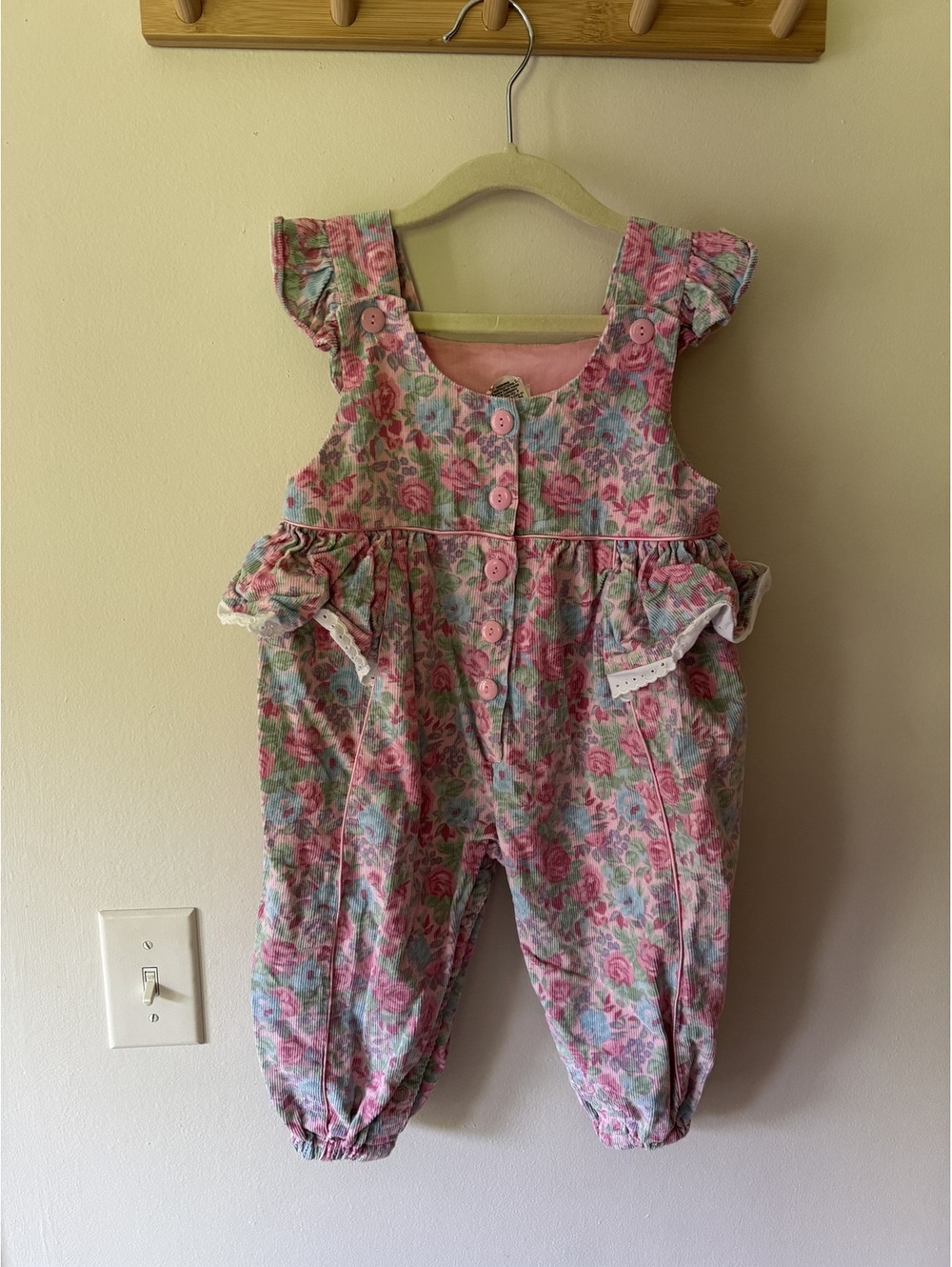 Vintage floral corduroy pink jumpsuit romper